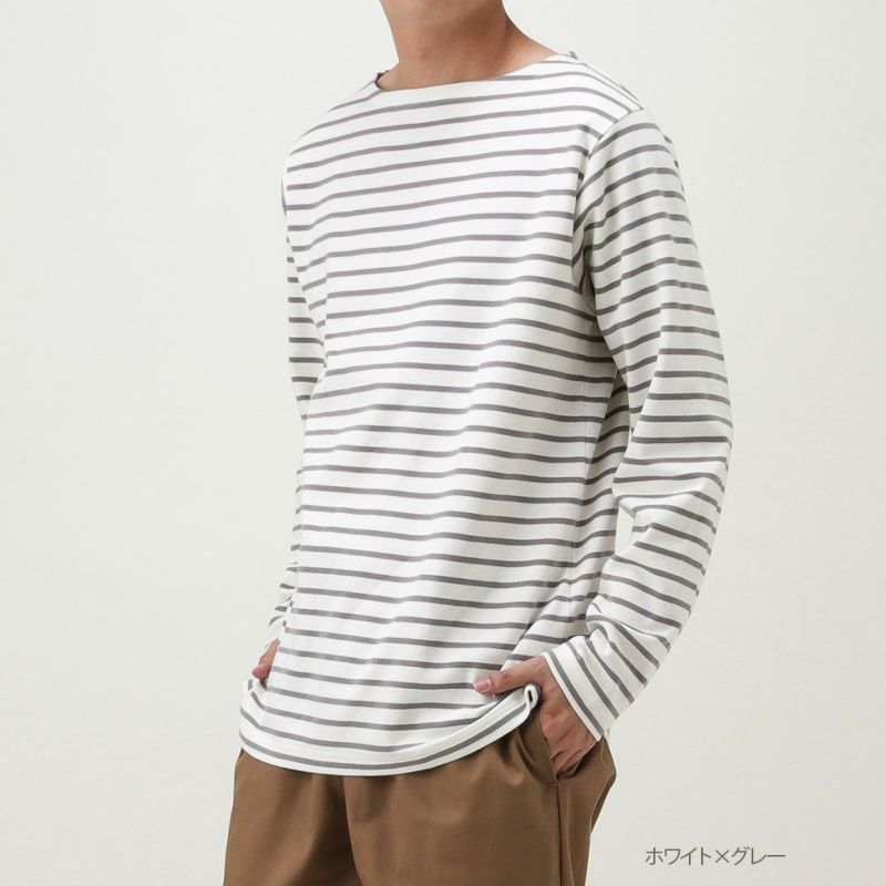 Navy オーガニックコットン ボートネックボーダー長袖tシャツ メンズ Navy オーガニックコットン ボートネックボーダー長袖tシャツ メンズ
