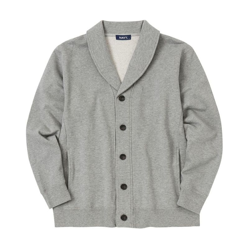 Navy コットン裏毛ショールカーディガン メンズ Navy コットン裏毛ショールカーディガン メンズ