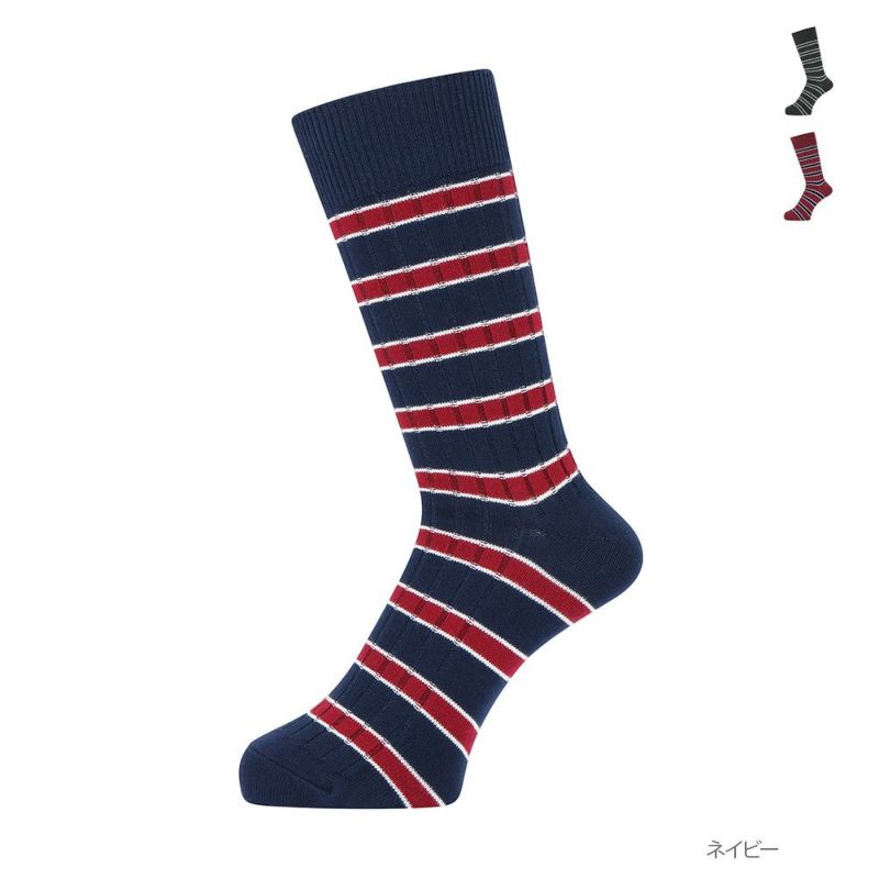 Navy クルーソックス リブボーダー メンズ Navy クルーソックス リブボーダー メンズ