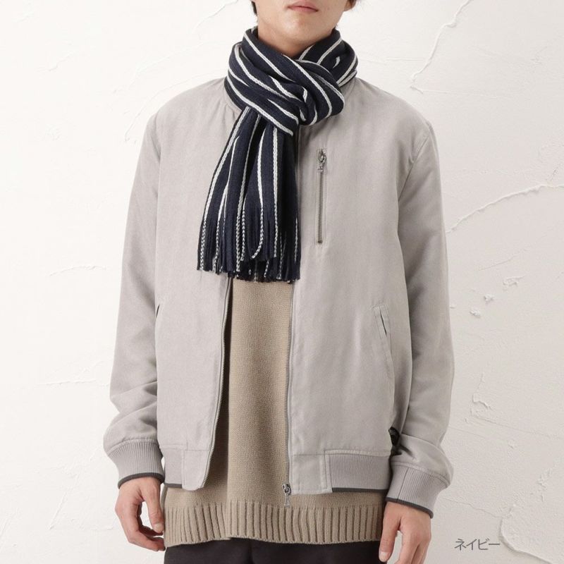 Navy ラッセルストライプマフラー メンズ Navy ラッセルストライプマフラー メンズ