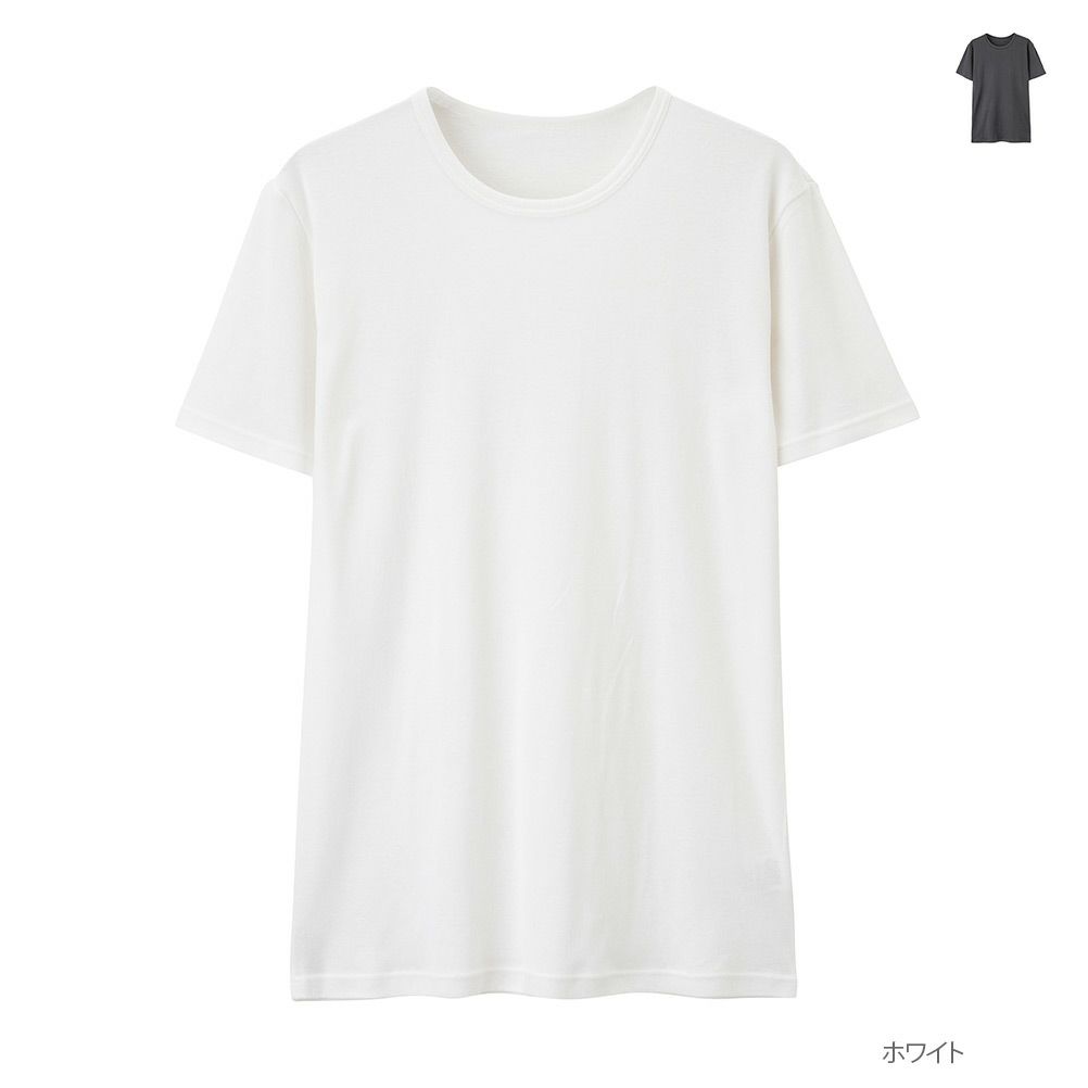 Navy コットン ウール 半袖クルーネック メンズ
