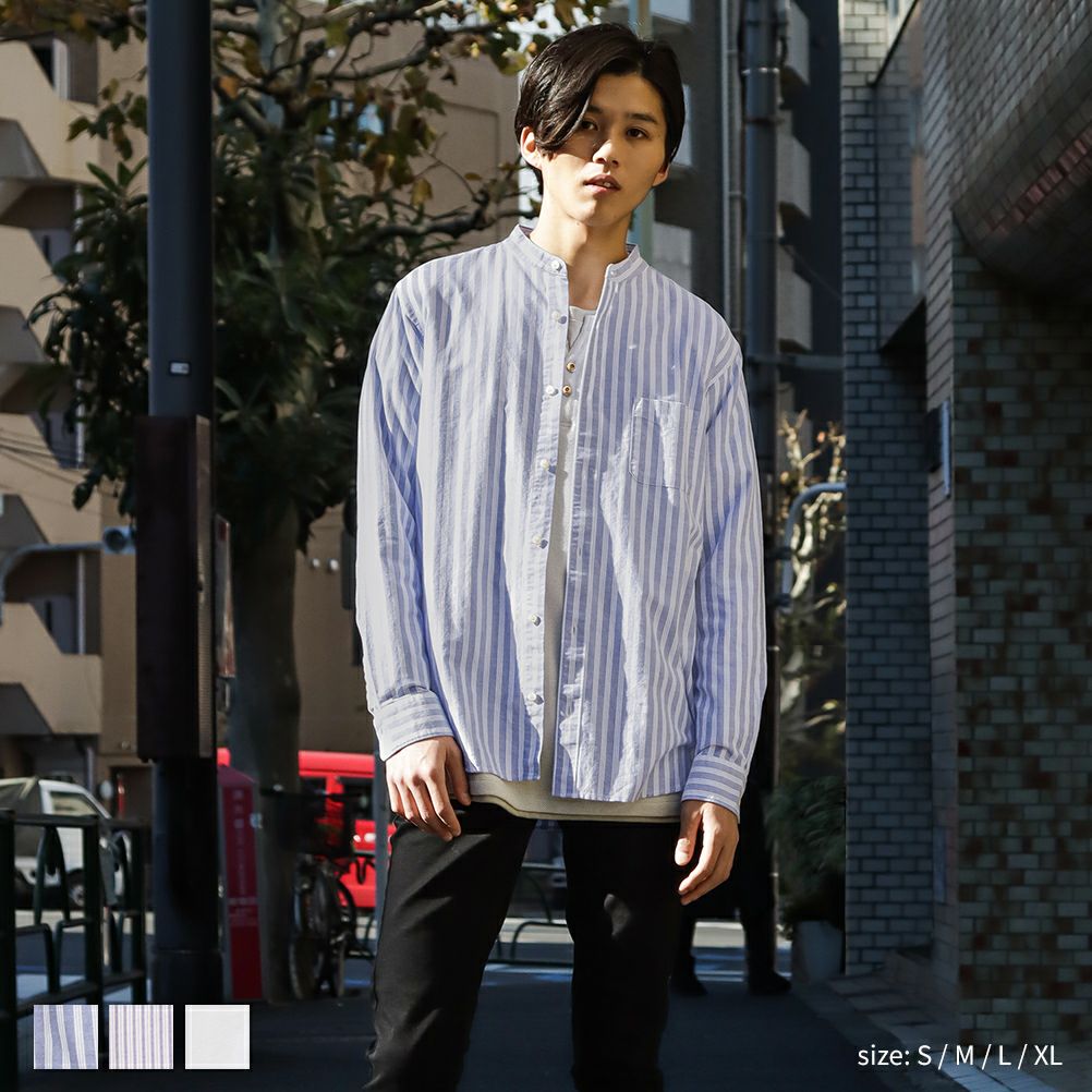 Navy オーガニックコットン オックススタンドカラーシャツ メンズ
