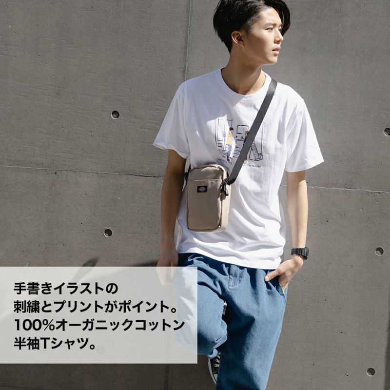 Navy オーガニックコットン ラフ刺繍クルー半袖tシャツ メンズ Navy オーガニックコットン ラフ刺繍クルー半袖tシャツ メンズ