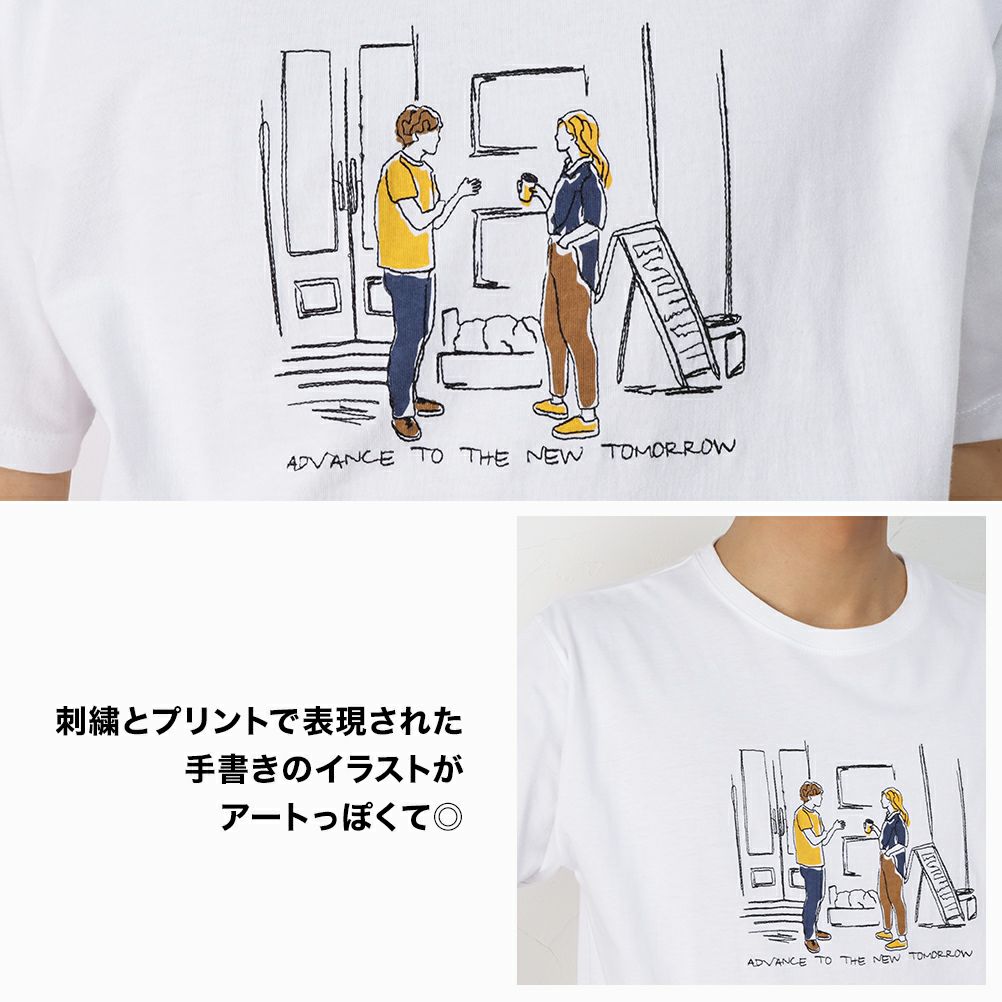 Navy オーガニックコットン ラフ刺繍クルー半袖tシャツ メンズ Navy オーガニックコットン ラフ刺繍クルー半袖tシャツ メンズ