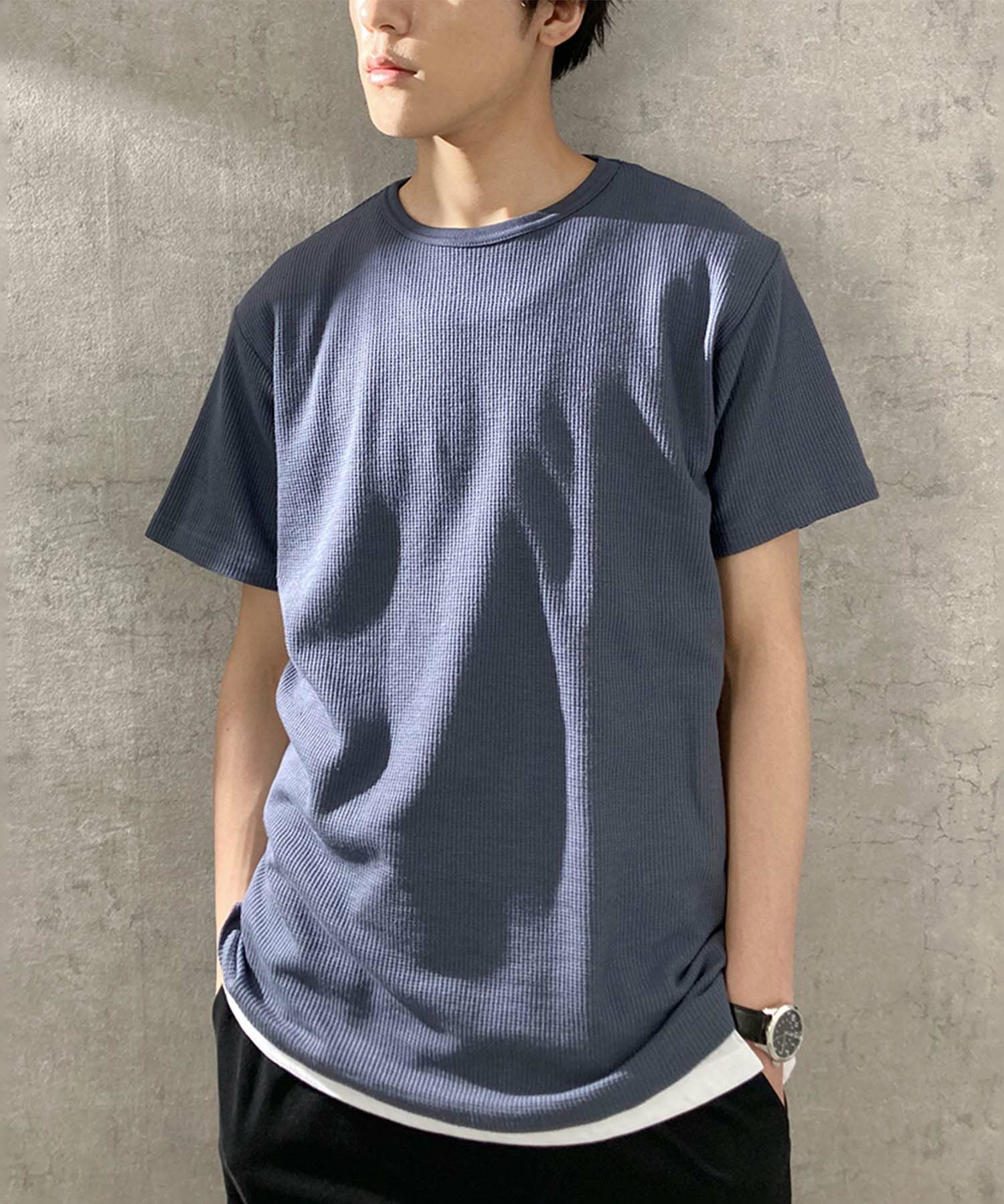 NAVY 倍速 ワッフル半袖Tシャツ メンズ