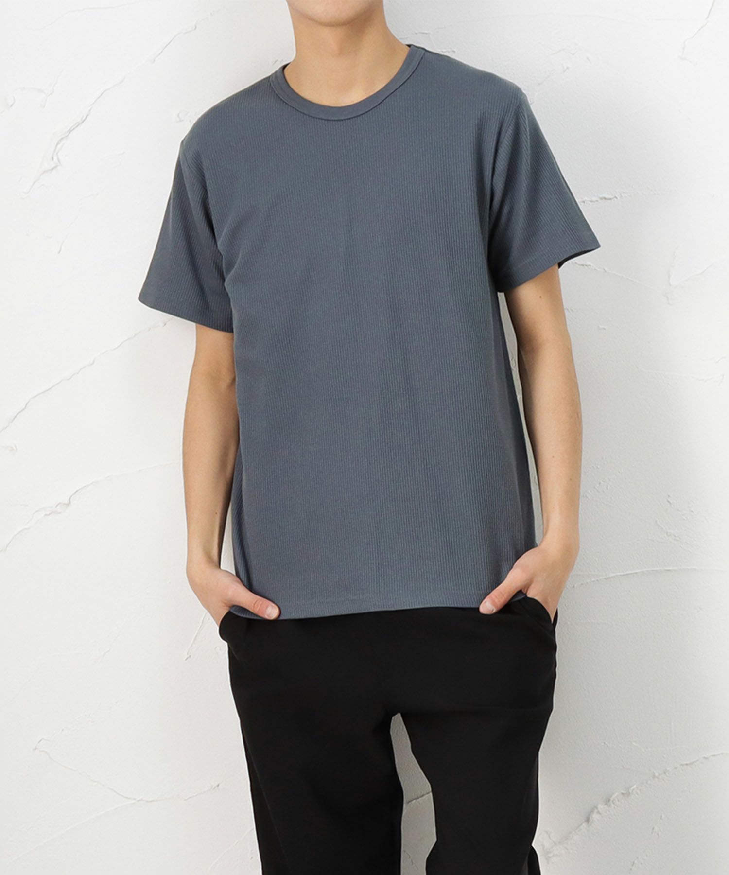 Navy 倍速 ワッフル半袖tシャツ メンズ