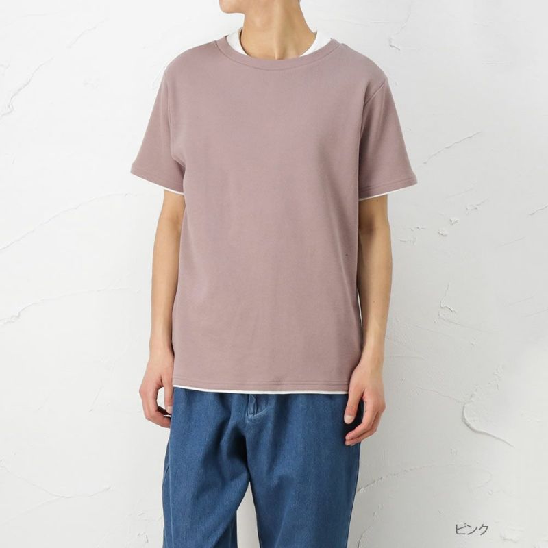 Navy オーガニックコットン ボートネックレイヤードtシャツ メンズ Navy オーガニックコットン ボートネックレイヤードtシャツ メンズ