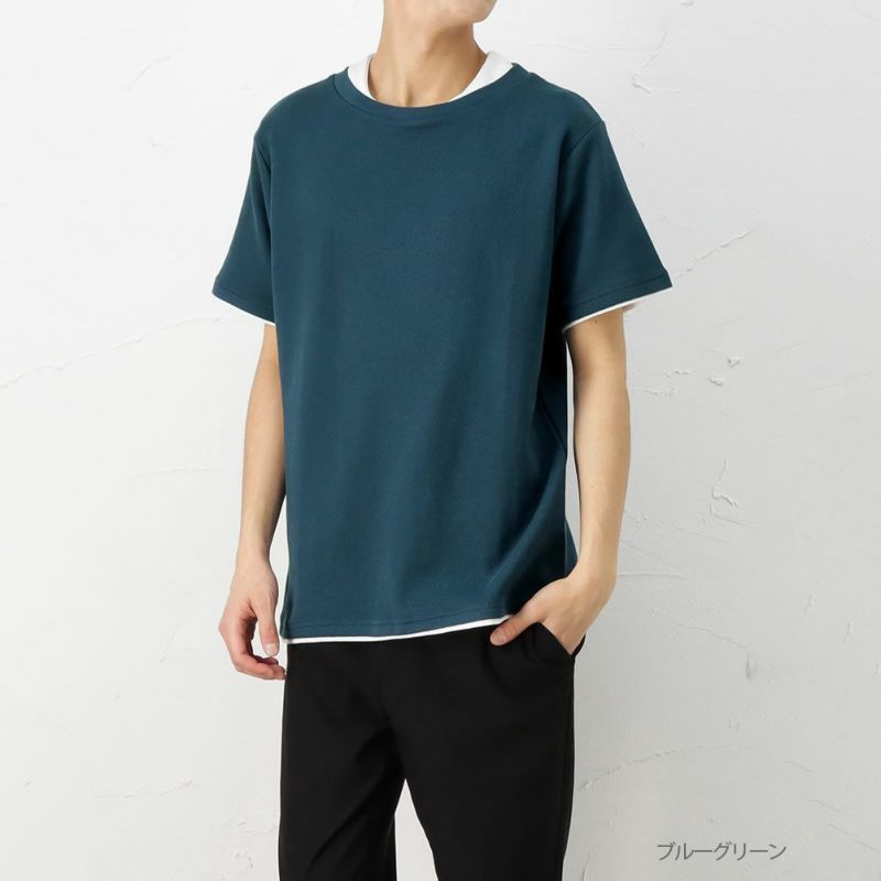 Navy オーガニックコットン ボートネックレイヤードtシャツ メンズ Navy オーガニックコットン ボートネックレイヤードtシャツ メンズ