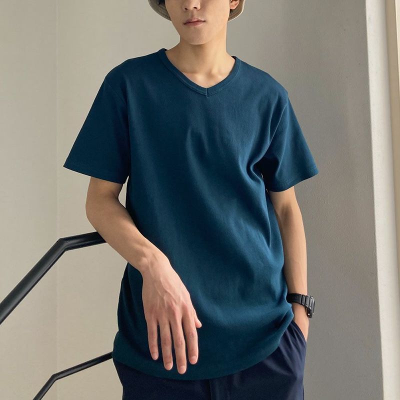 NAVY テレコVネック半袖Tシャツ メンズ