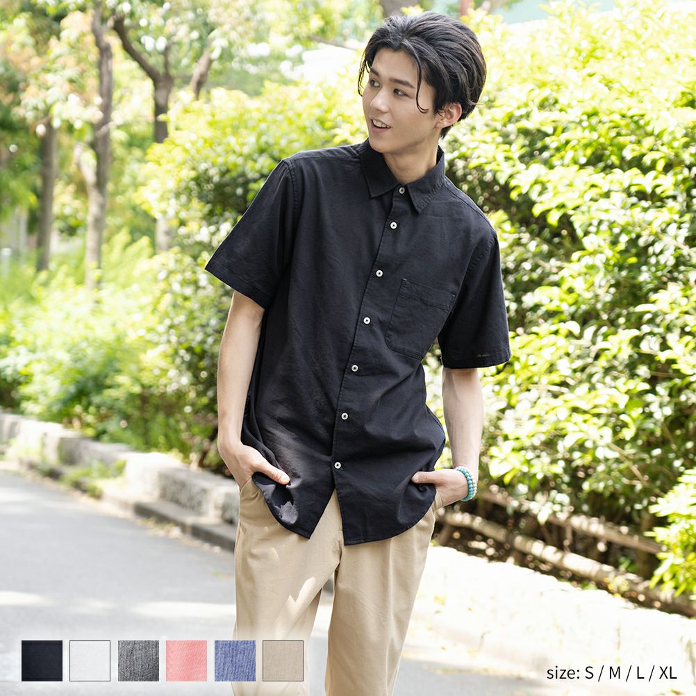 Navy ハイブリッドリネン 半袖シャツ メンズ