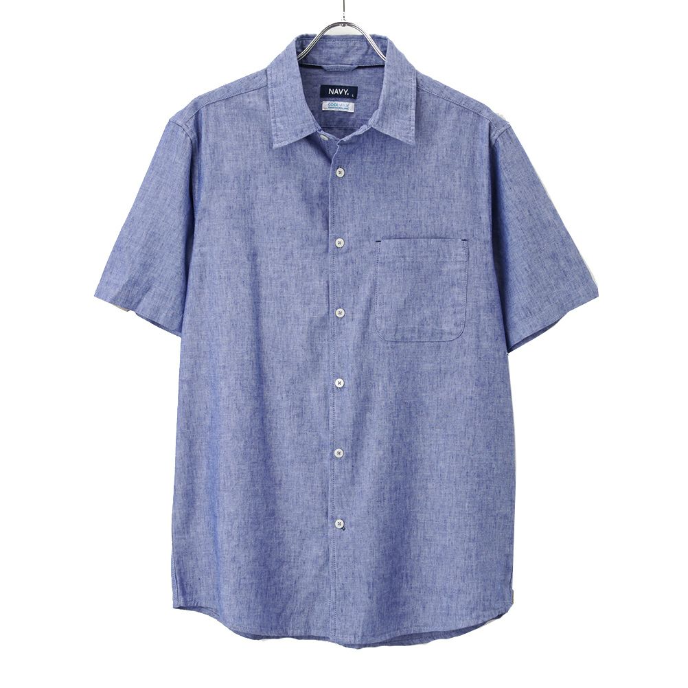 Navy ハイブリッドリネン 半袖シャツ メンズ