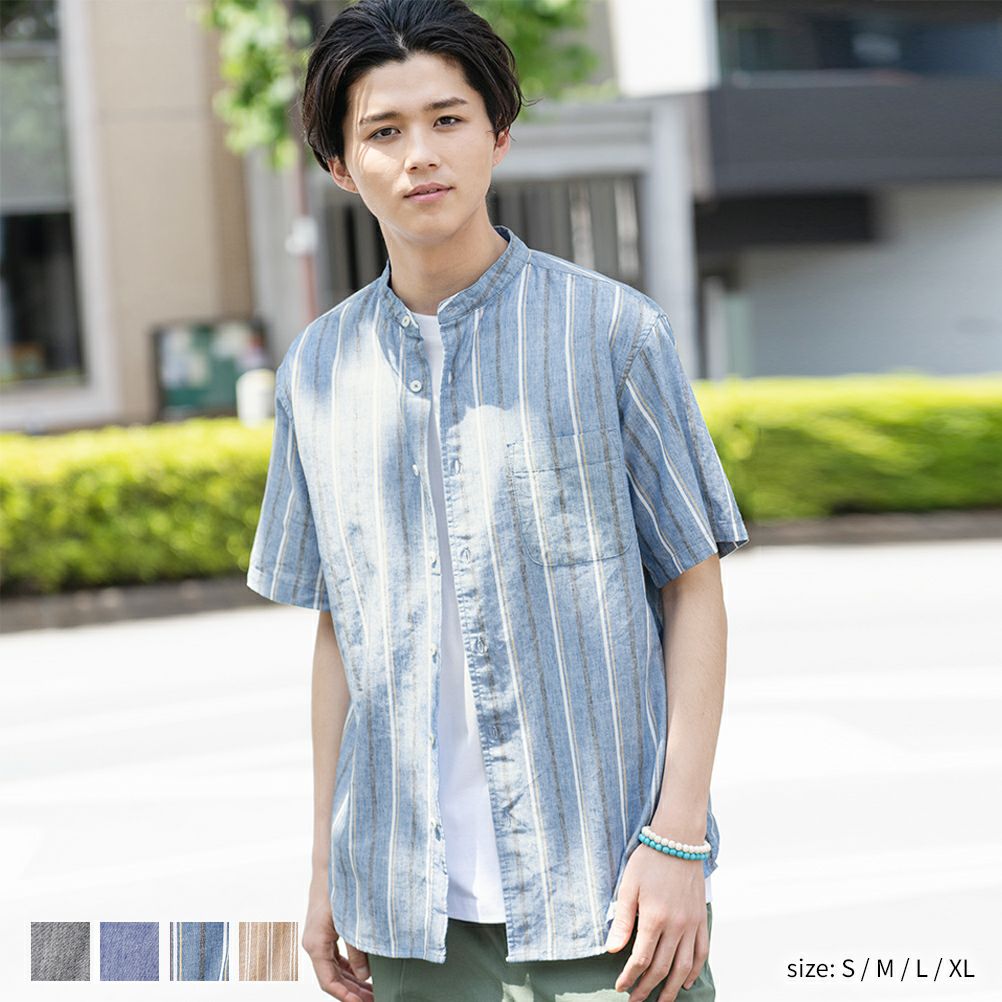 Navy ハイブリッドリネン 半袖シャツ メンズ Navy ハイブリッドリネン 半袖シャツ メンズ