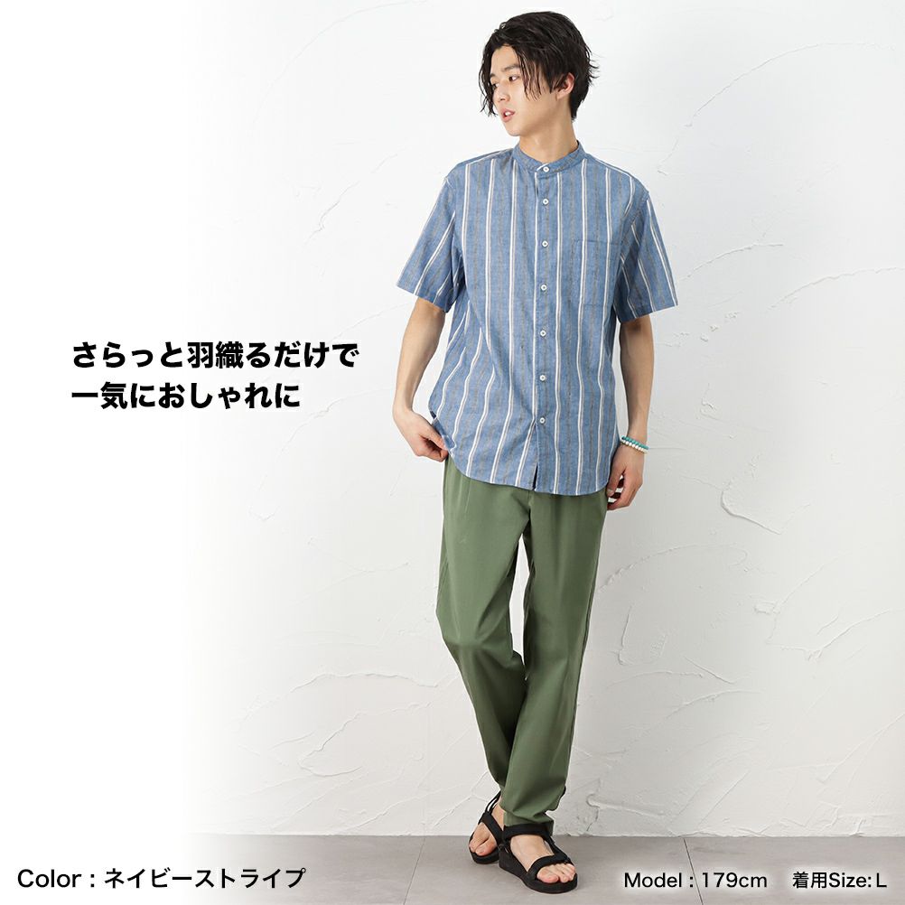 Navy ハイブリッドリネン 半袖シャツ メンズ Navy ハイブリッドリネン 半袖シャツ メンズ