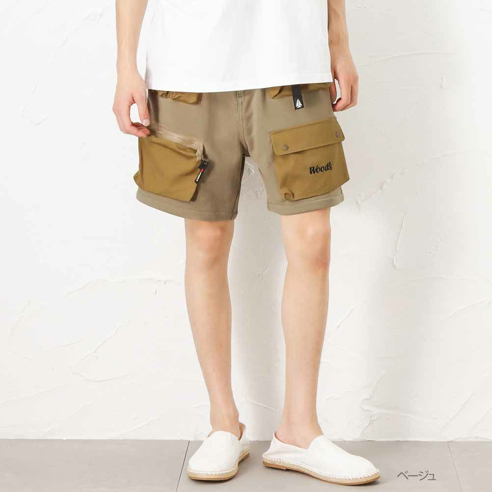 Woods 異素材多ポケット付き裏毛ショートパンツ メンズ
