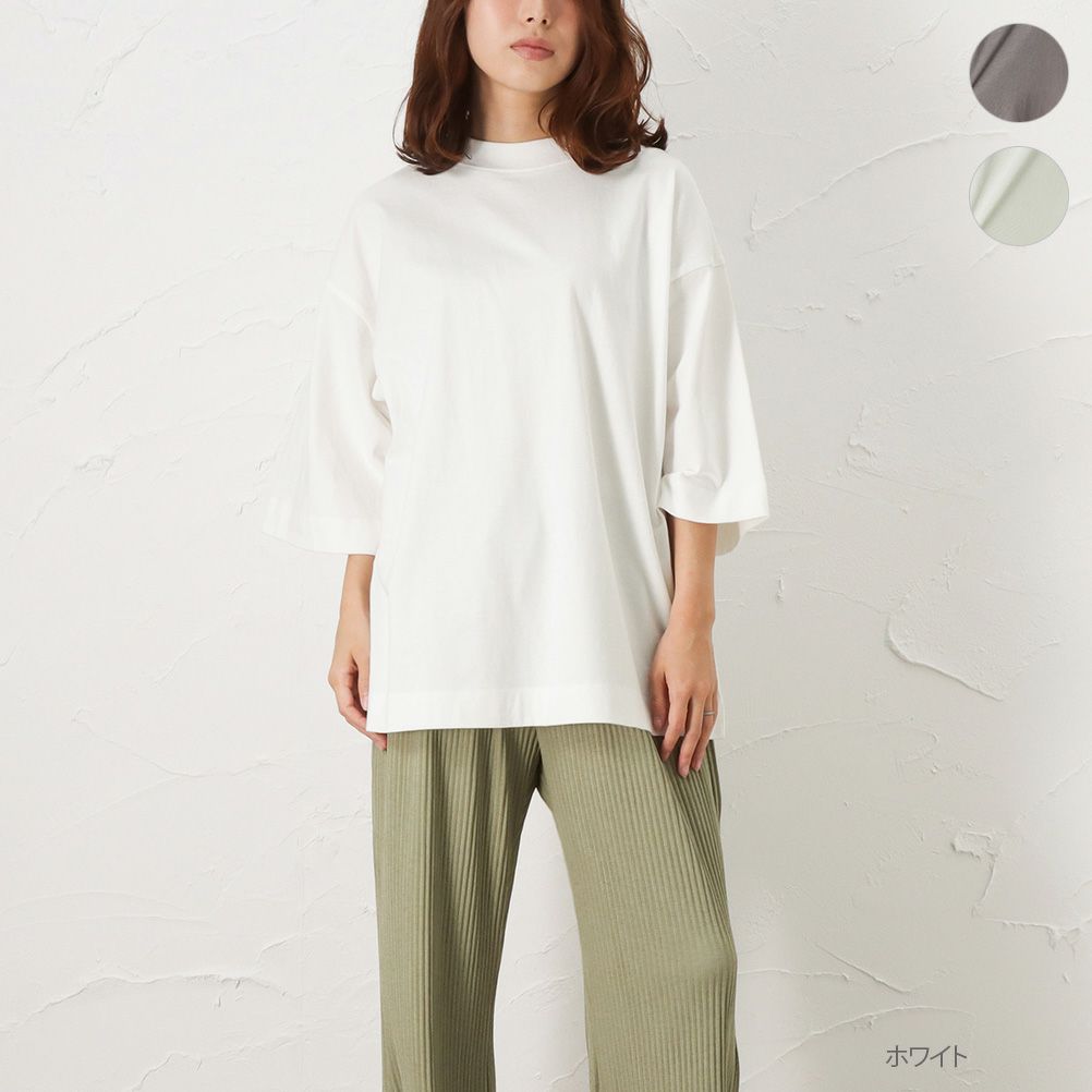 Navy オーガニックコットン 7分丈ワイドスリーブtシャツ レディース Navy オーガニックコットン 7分丈ワイドスリーブtシャツ レディース