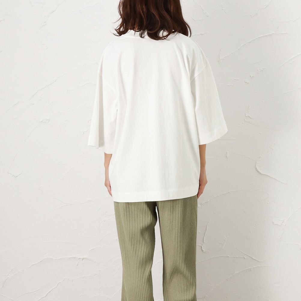 Navy オーガニックコットン 7分丈ワイドスリーブtシャツ レディース Navy オーガニックコットン 7分丈ワイドスリーブtシャツ レディース