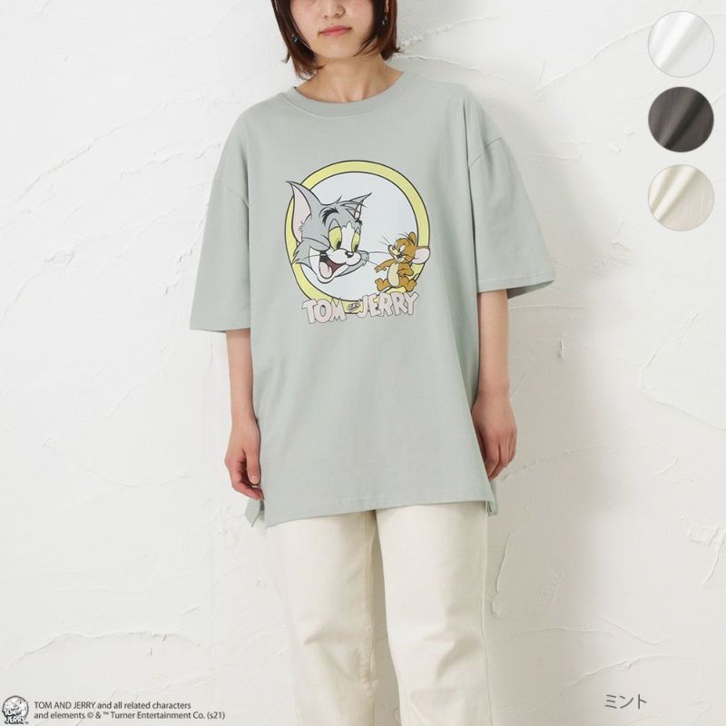 Tom and Jerry プリント5分袖Tシャツ レディース