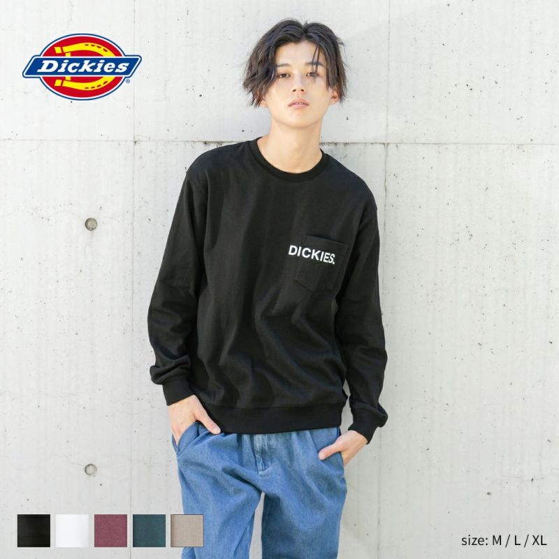 Dickies ポケットプリントクルーロングスリーブtシャツ メンズ