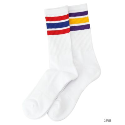 Healthknit  クルーソックス 配色ライン 2足組 メンズ