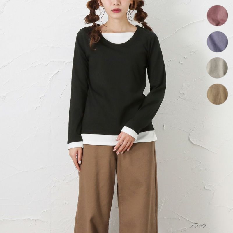 Navy フェイクレイヤードロングスリーブtシャツ レディース Navy フェイクレイヤードロングスリーブtシャツ レディース