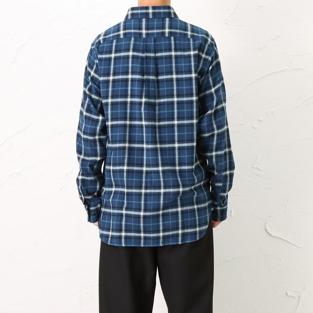 Navy リサイクルコットンネルチェックシャツ メンズ