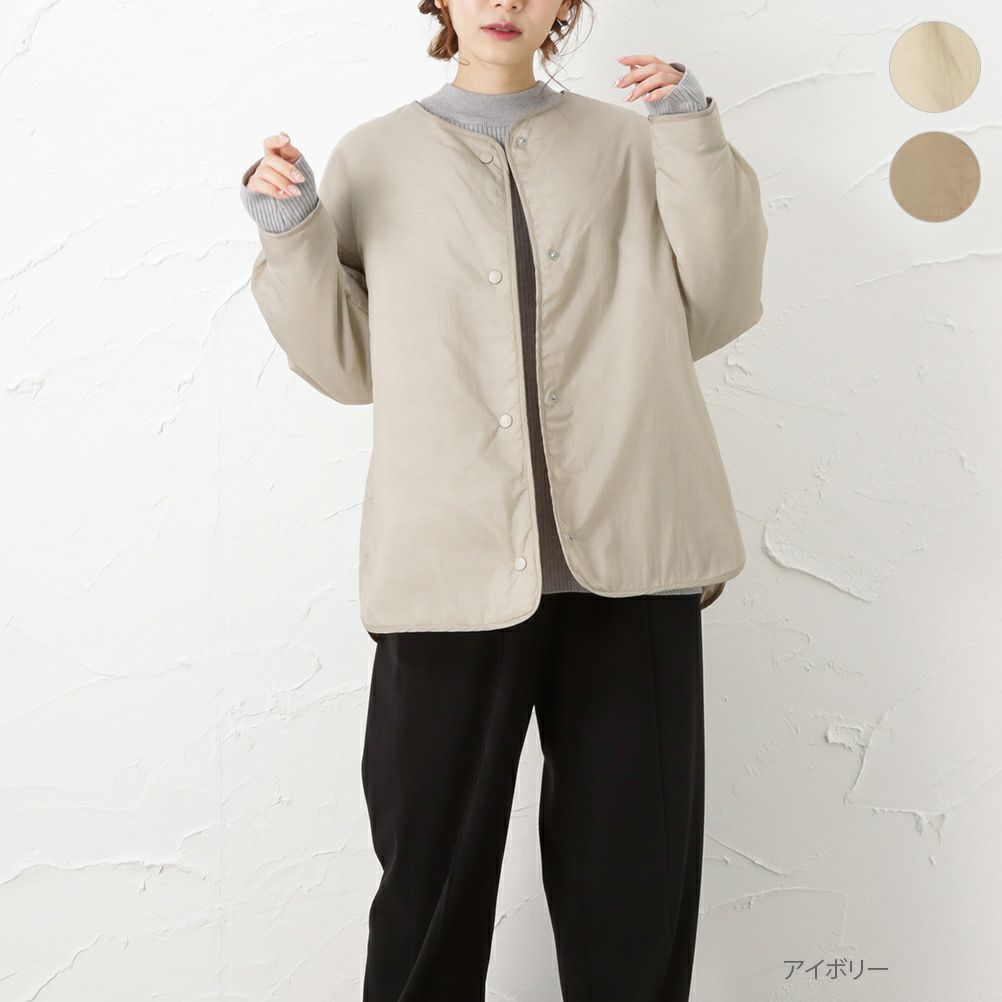 Navy パフノーカラージャケット レディース