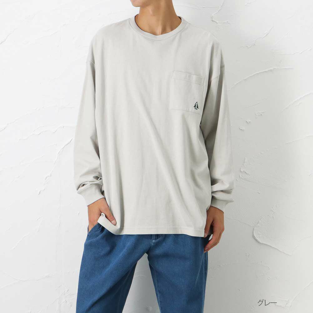 WOODS ワンポイント刺繍ロングスリーブポケットTシャツ メンズ ネコポス 対応商品