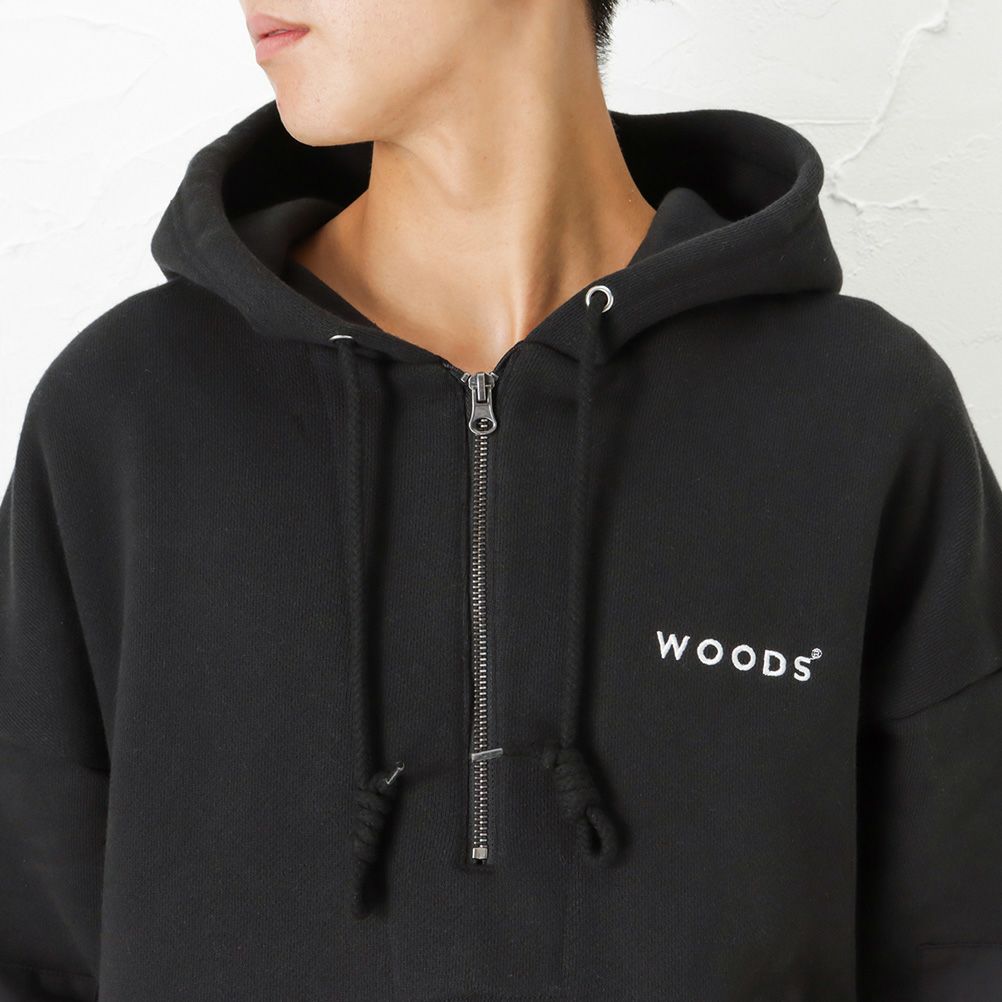 WOODS 異素材切替ハーフジップパーカー メンズ