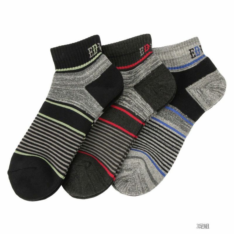 Edwin Body Fire クォーターソックス ボーダー柄 3足組 メンズ Edwin Body Fire クォーターソックス ボーダー柄 3足組 メンズ