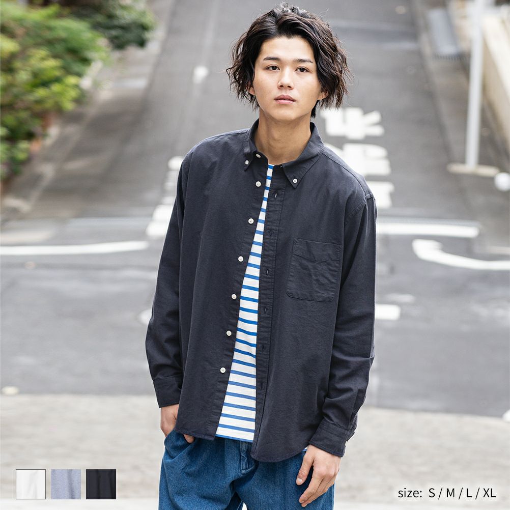 Navy オーガニックコットン100 オックスボタンダウンシャツ メンズ