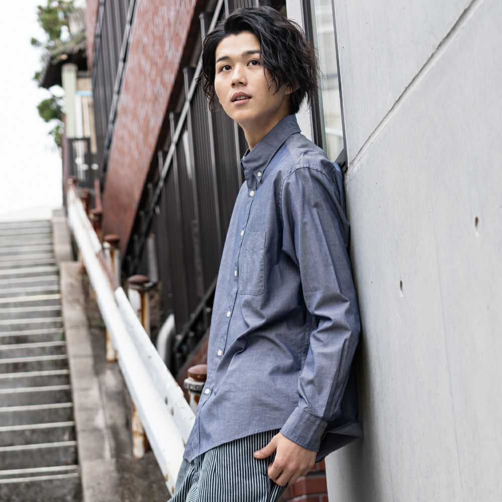 Navy オーガニックコットン100 デニムライクボタンダウンシャツ メンズ