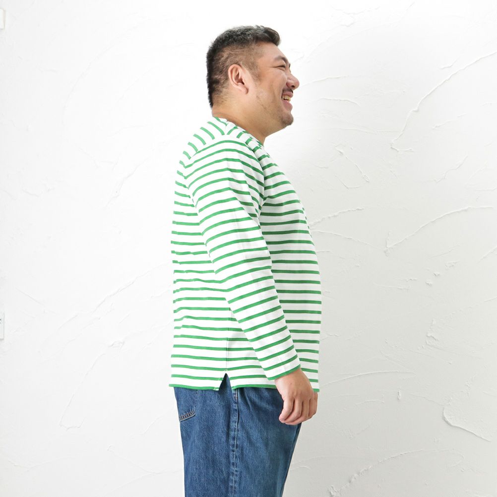 Navy 大きいサイズ オーガニックコットン マリンボーダーロングスリーブtシャツ キングサイズ メンズ