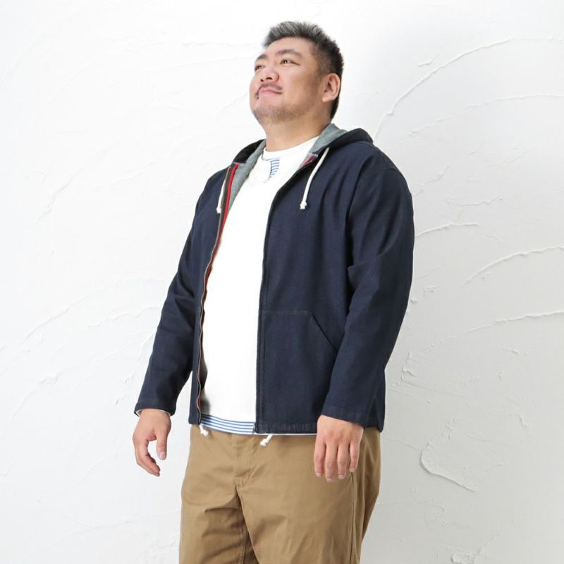 [大きいサイズ] NAVY オーガニックコットン デニムマリンパーカー キングサイズ メンズ商品画像-3