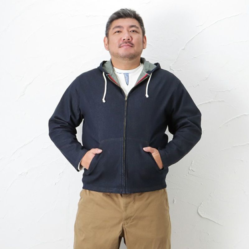 [大きいサイズ] NAVY オーガニックコットン デニムマリンパーカー キングサイズ メンズ商品画像-5