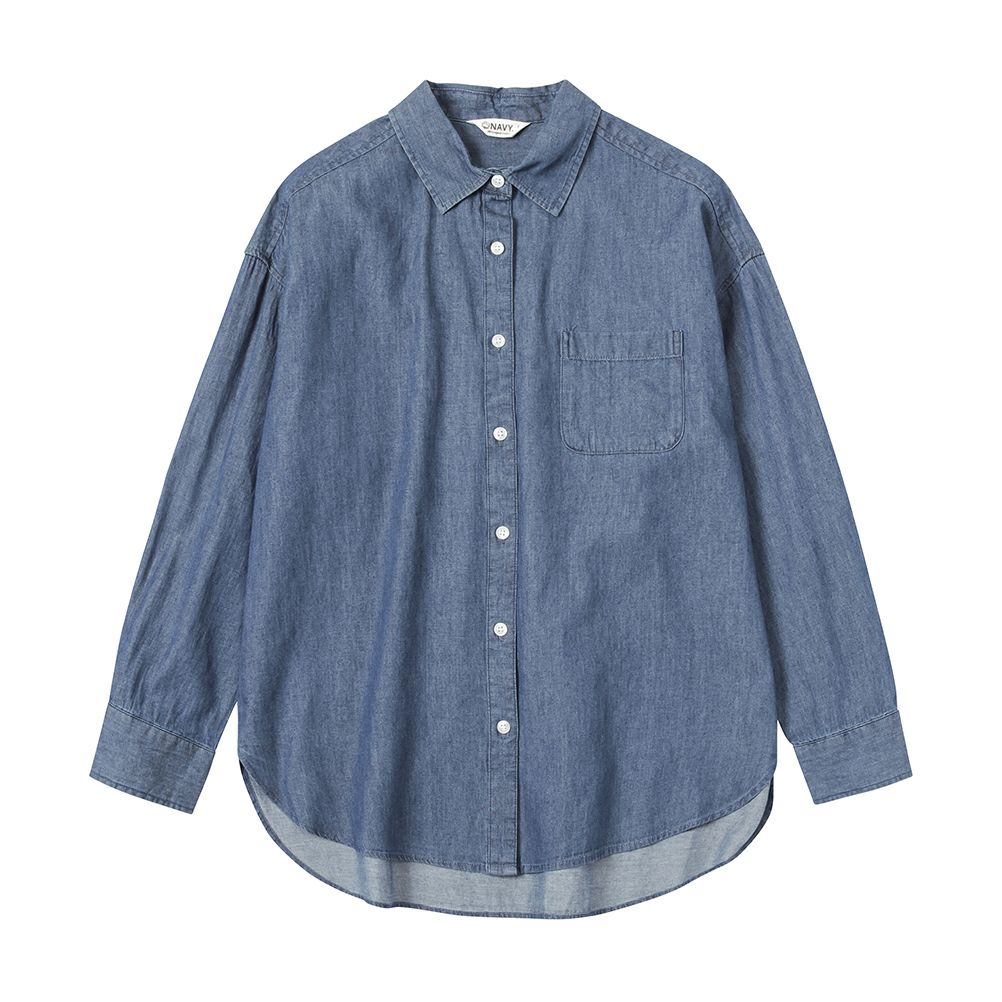 Navy オーガニックコットン ベーシックデニムシャツ レディース