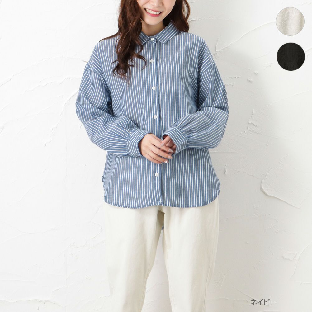 Navy Rtスラブ前開きシャツ レディース