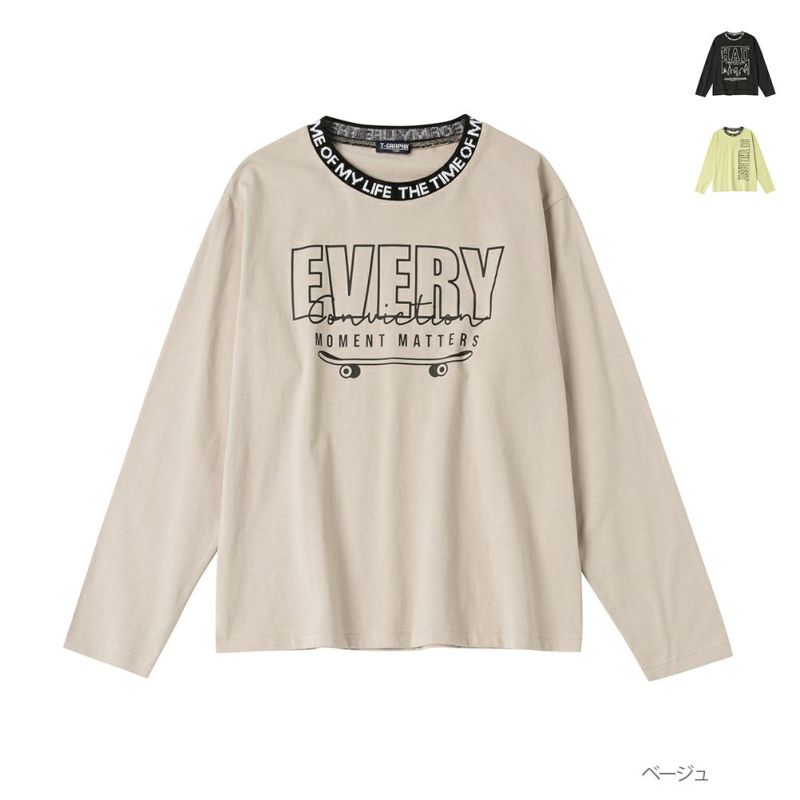 T-GRAPHICS  ネックロゴロングスリーブTシャツ キッズ ネコポス 対応商品商品画像-1