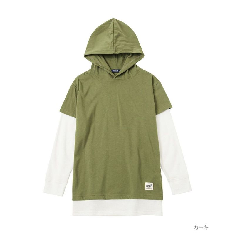 NAVY  フェイクレイヤードパーカー キッズ商品画像-2