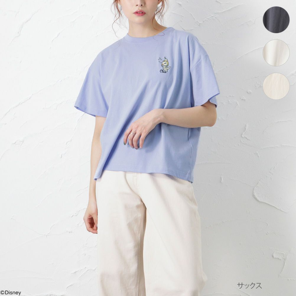 Disney ワンポイント刺繍半袖tシャツ レディース