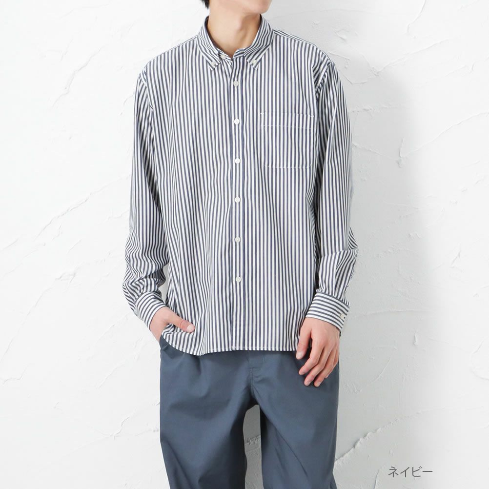Navy Solotex R 使用 リネン混ストライプ ボタンダウンシャツ メンズ Navy Solotex R 使用 リネン混ストライプ ボタンダウンシャツ メンズ