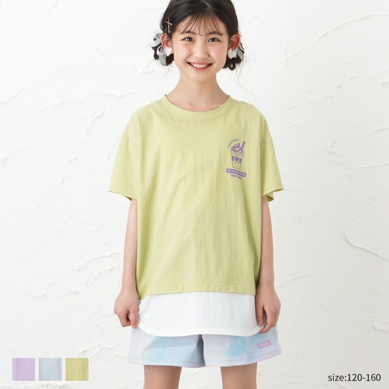 SARARI 冷感胸プリントフェイクレイヤード半袖Tシャツ キッズ ネコポス 対応商品商品画像-1