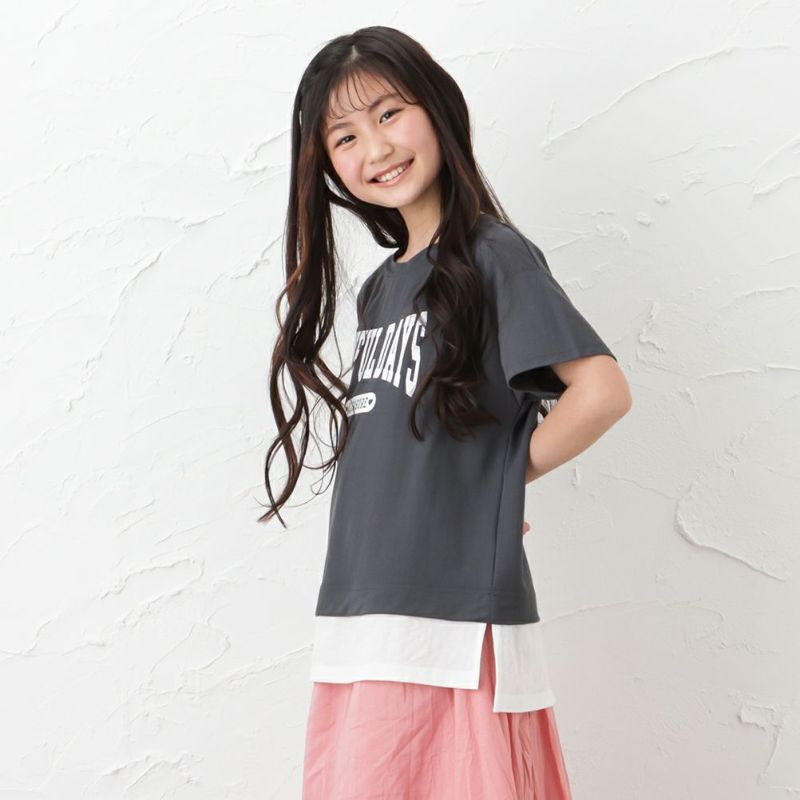 SARARI 冷感フロントプリントフェイクレイヤード半袖Tシャツ キッズ ネコポス 対応商品商品画像-2