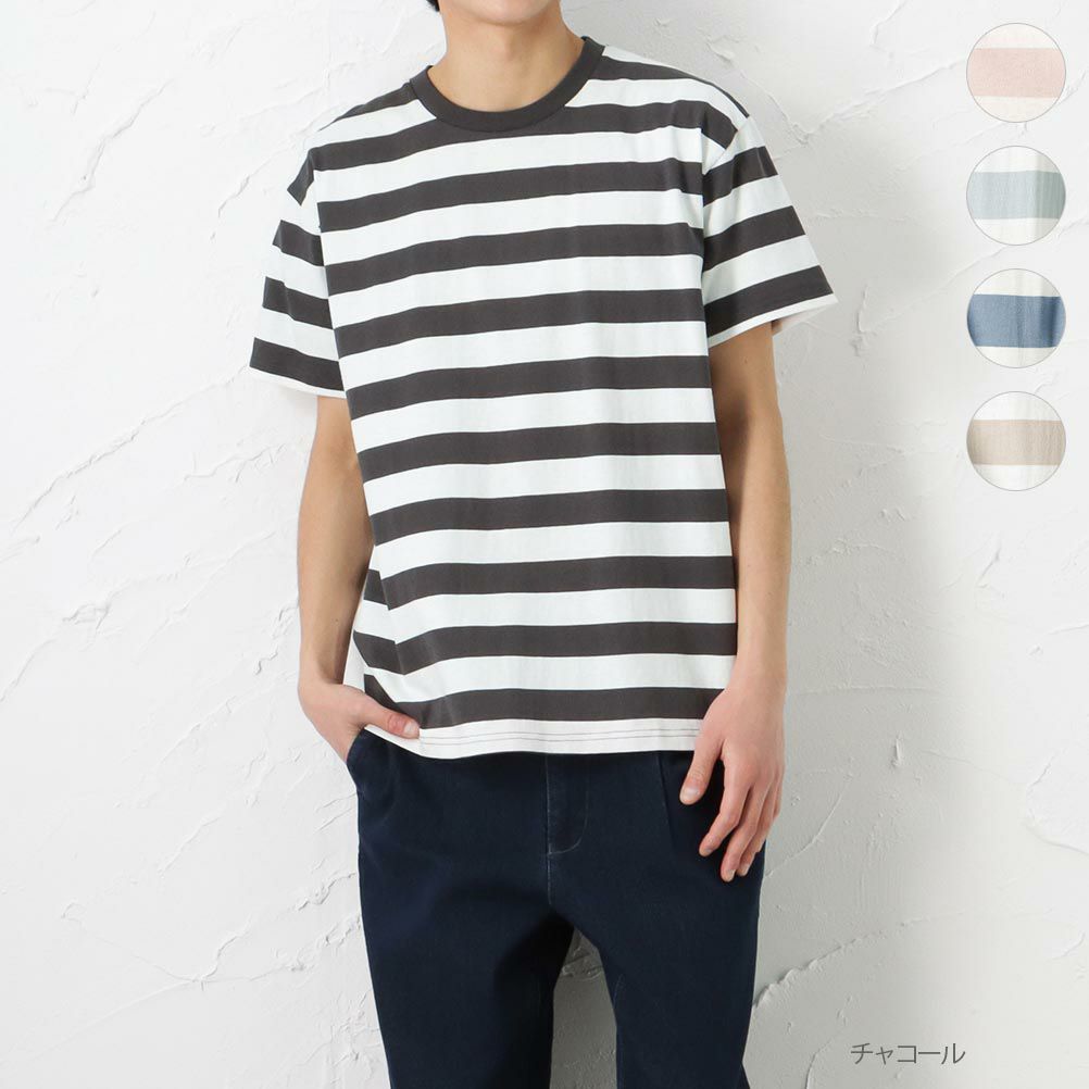 Orgabits ボーダークルーネック半袖tシャツ メンズ