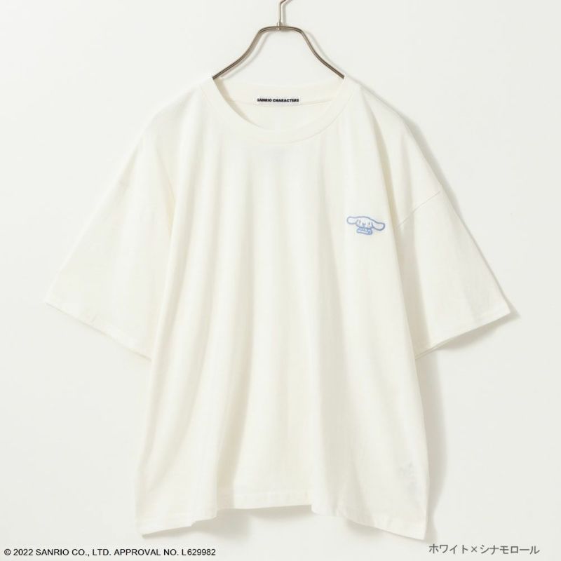 大きいサイズ サンリオ左胸ワンポイント刺繍tシャツ レディース