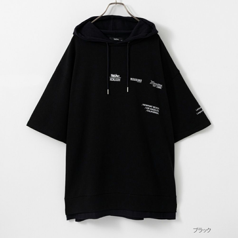 Mossimo 大きいサイズ ポンチ素材 フードフェイクレイヤードtシャツ メンズ