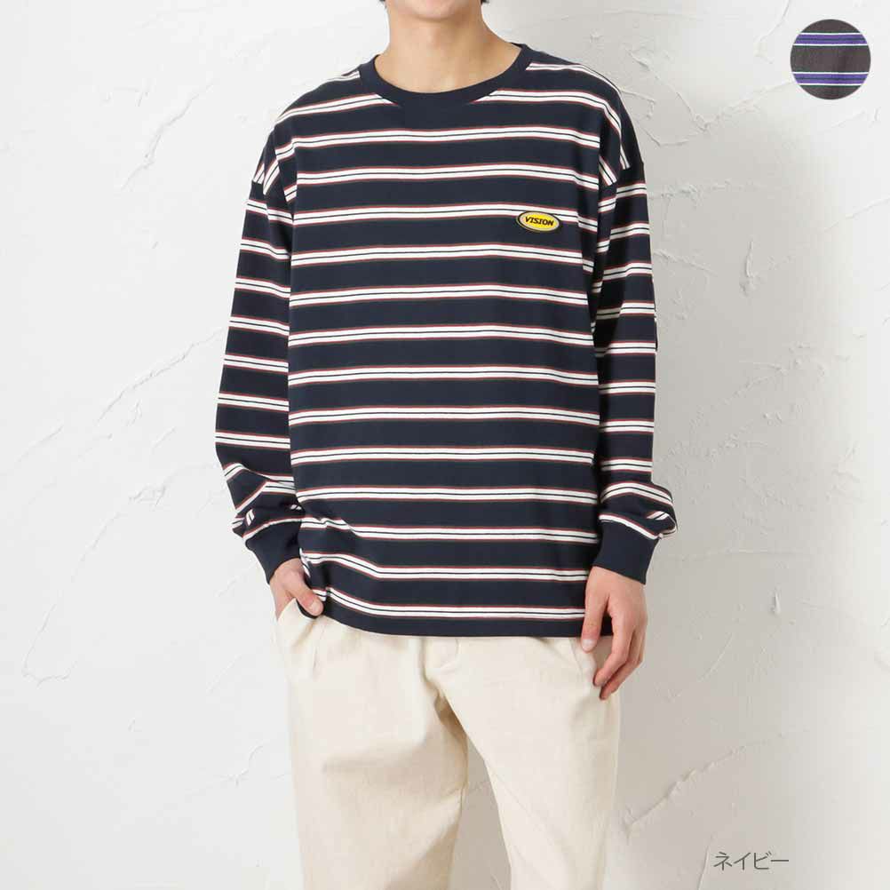 VISION STREET WEAR USAコットン ボーダーロングスリーブTシャツ メンズ 