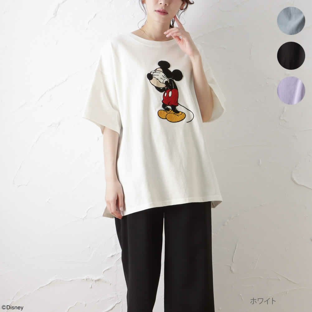 Disney ミッキー サガラ刺繍tシャツ レディース