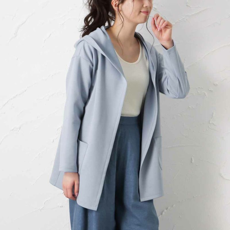 Navy ポンチ素材 フードトッパーカーディガン レディース Navy ポンチ素材 フードトッパーカーディガン レディース