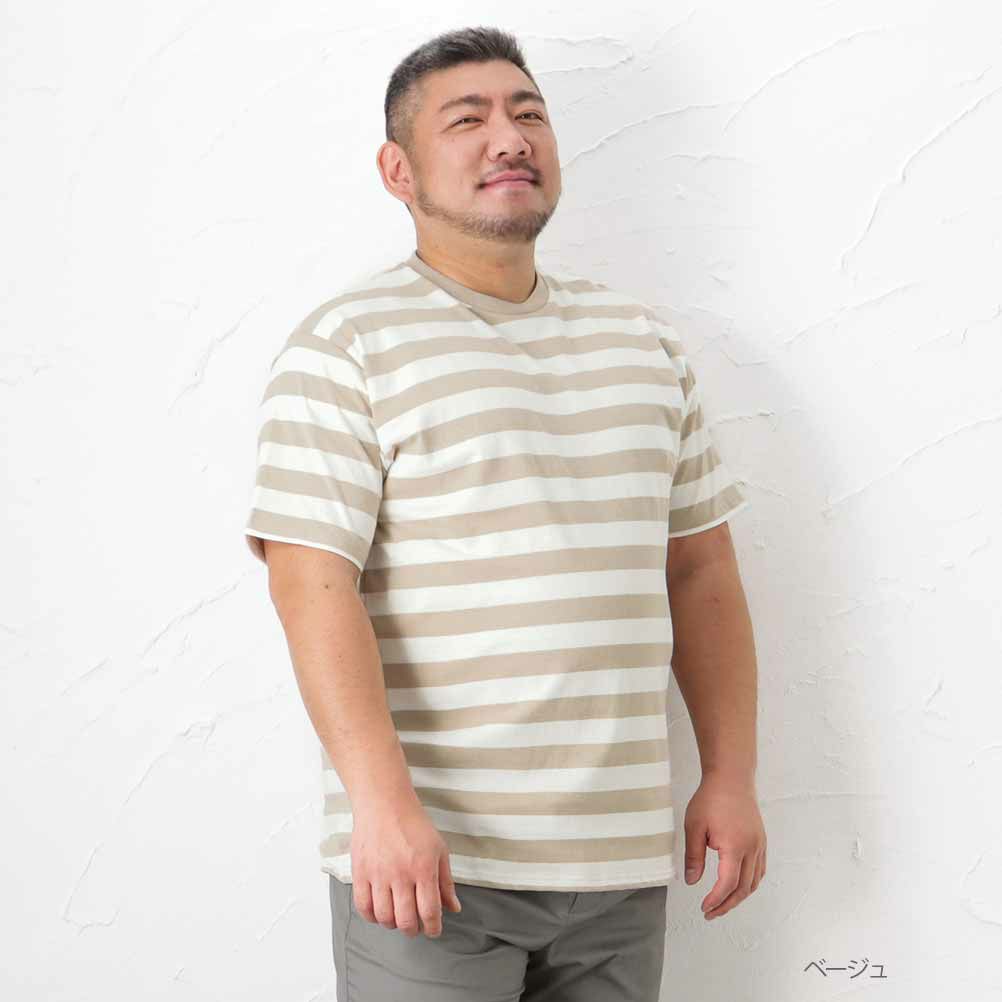 Orgabits 大きいサイズ ボーダークルーネック半袖tシャツ キングサイズ メンズ