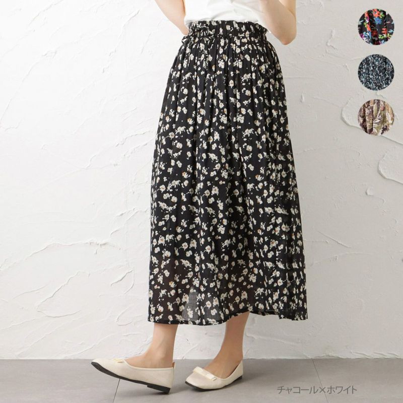 【オンラインストア限定】綿ボイル総柄スカート レディース商品画像-1